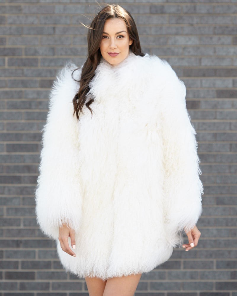 Simone White Mongolian Lamb Fur Jacket: FurHatWorld.com
