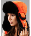 Blaze Orange Taslon Trapper with Black Rabbit Fur