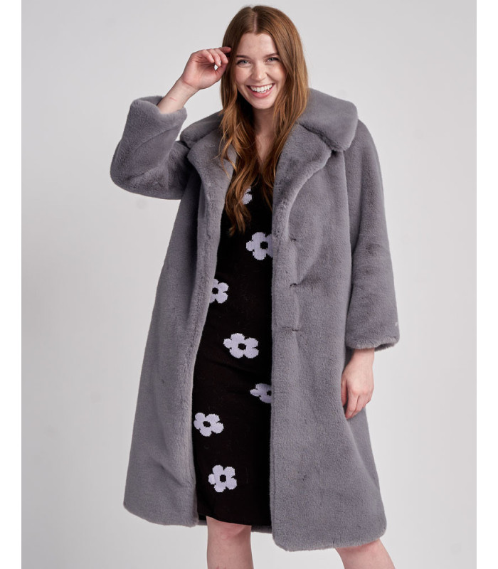 Paris Faux Fur Coat in Grey
