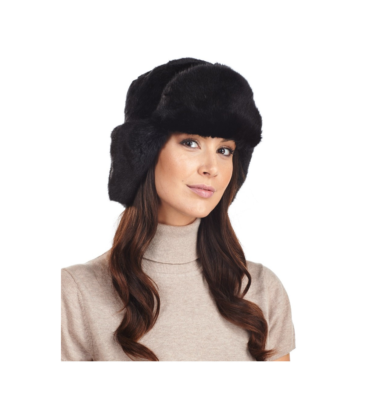 The Calgary Faux Fur Ladies Trapper Hat in Black at Fur Hat World