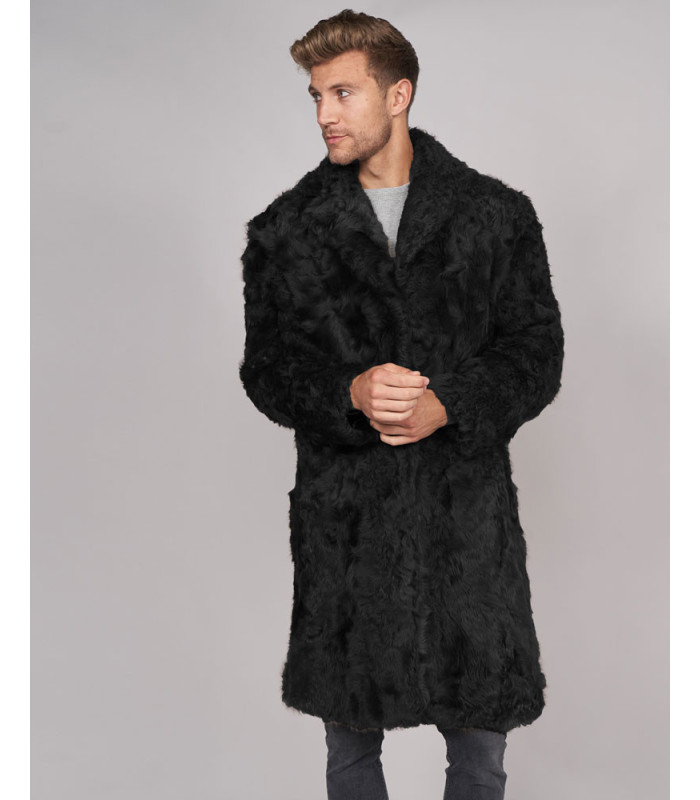 Baron Curly Shearling Overcoat in Black: Futhatworld.com