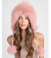 Cassie Knitted Hood with Fox Fur Trim in Rose