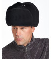 Schwarzen Mouton Lammfell russische Uschanka Mütze