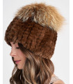 Sloan Knit Rex Rabbit Fur Hat with Fox Fur in Brown