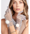Addison Tulle Gloves with Mink Pom Pom in White