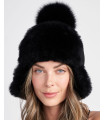 Daphne Shearling Hat with Fox Fur Pom Poms