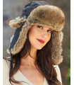 Women's Black Taslon Faux Fur Trapper Hat