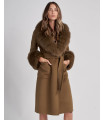 October Wool Wrap Coat with Fox Fur Trim in Tobacco