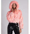 Lucia Cropped Fox Fur Jacket in Pink
