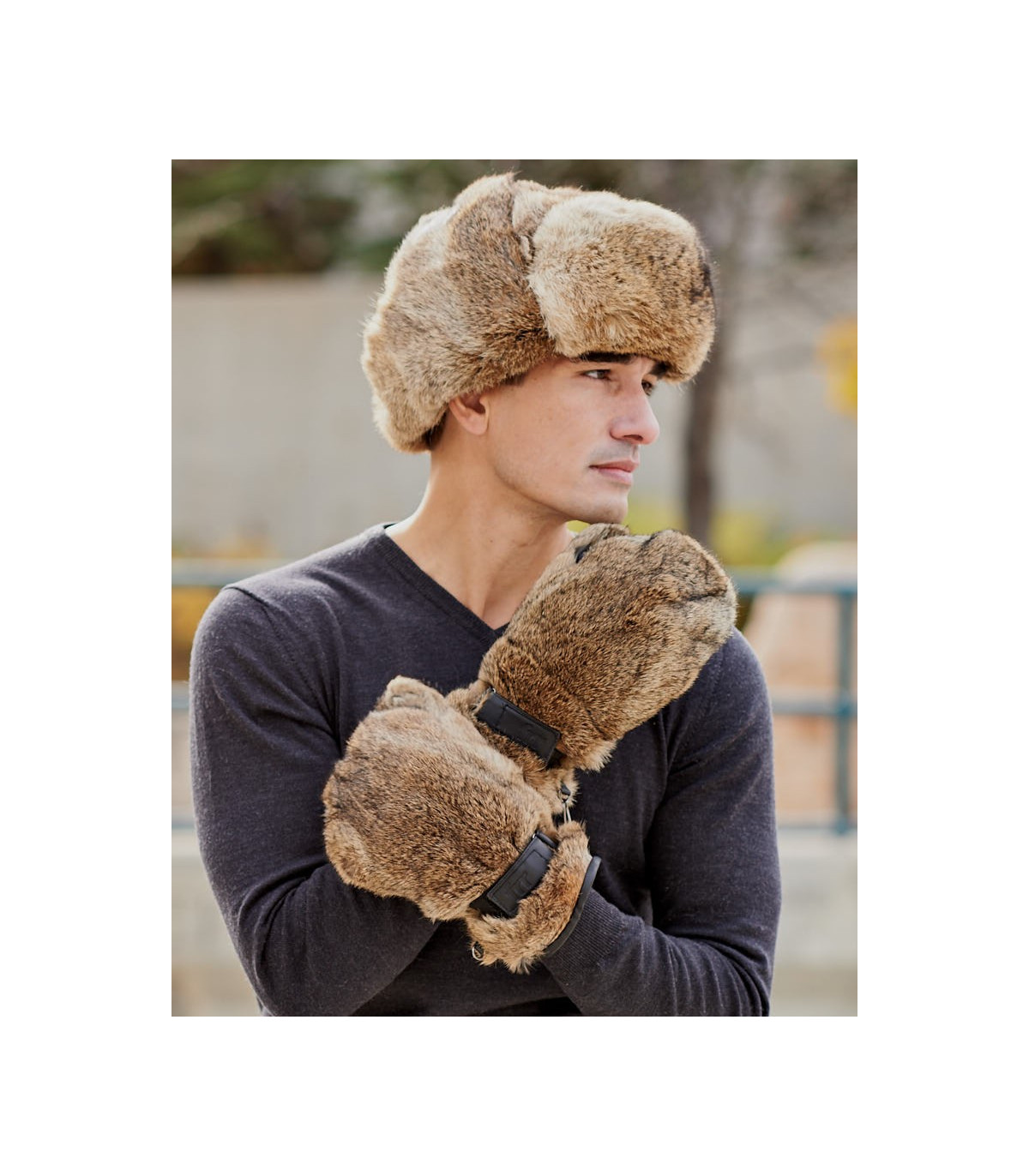 Men's Siberia Brown Rabbit Fur Mittens