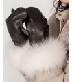 Vermont Napa Leather Mittens with White Fox Fur Cuff