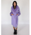 October Wool Wrap Coat With Fox Fur Trim In Lilac