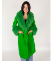 October Wool Wrap Coat With Fox Fur Trim In Kelly Green