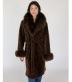 Teddy Wool Wrap Coat with Fox Fur Trim-Size Small