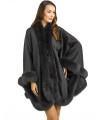 Classic Cashmere Cape With Fox Fur Trim in Charcoal