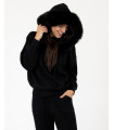 Black Fox Fur Trim Loungewear Set