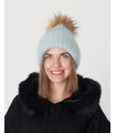 Teal Knit Beanie Hat With Finn Raccoon Pom Pom