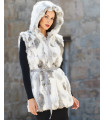 The Dakota Chinchilla Grey Rabbit Fur Vest with Hood & Belt