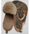 Chapeau de Trappeur Camouflage avec Fourrure de Lapin Brune Naturelle