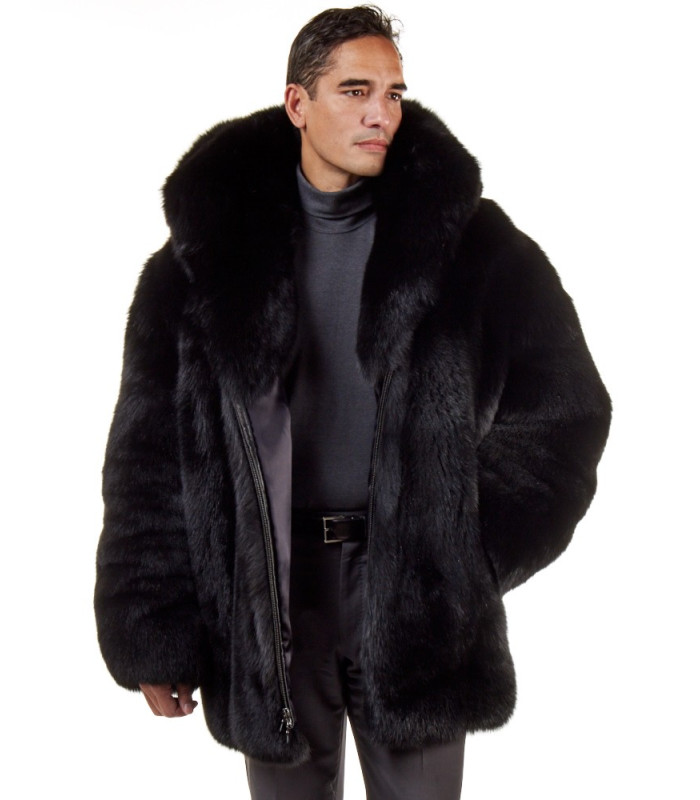 The Length Black Fox Fur Coat for Men: FurHatWorld.com
