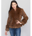 The Kylie Rabbit Fur Jacket with Fox Collar in Brown
