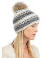 Icelandic Knit Wool Double Cuff Beanie Hat with Coyote Pom Pom