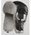 Black Leather Rabbit Fur Aviator Hat for Men