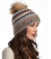 Icelandic Knit Wool Double Cuff Beanie Hat with Finn Raccoon Pom