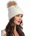 Icelandic Chunky Knit Wool Beanie Hat with Finn Raccoon Pom Pom