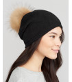 The Lyric Black Slouchy Beanie Hat with Finn Raccoon Pom Pom