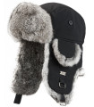 Kids Black with Grey Rabbit Fur Aviator Hat