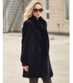 Nola Reversible Sheared Mink Fur Coat with Fox Trim in Black