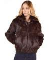 Frances Brown Rabbit Fur Bomber Jacket with Hood