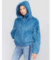 Frances Sky Blue Rabbit Fur Bomber Jacket with Hood