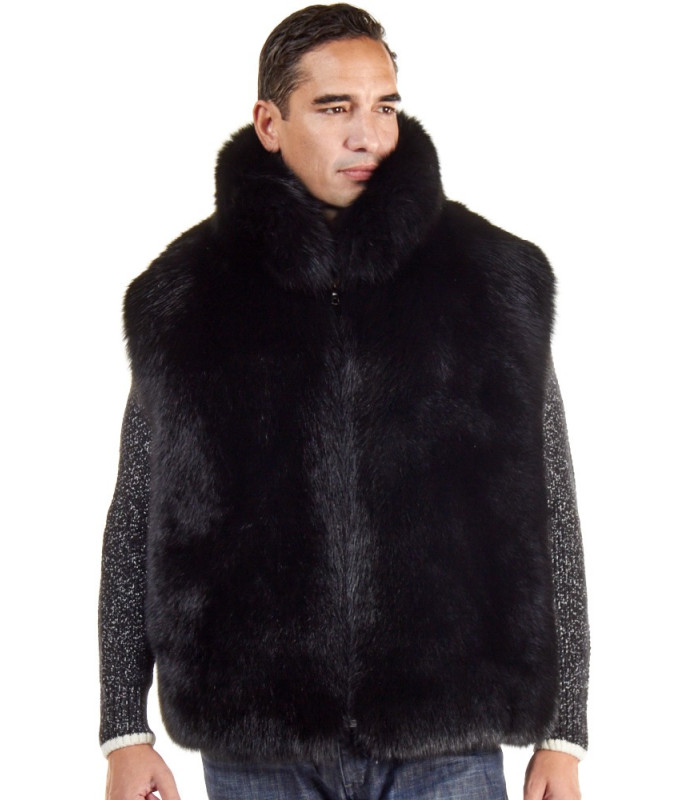 The Ethan Black Fox Fur Vest for Men: FurHatWorld.com