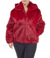 Plus Size Frances Red Rabbit Fur Bomber Jacket with Hood