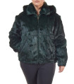 Plus Size Frances Evergreen Rabbit Fur Bomber Jacket with Hood