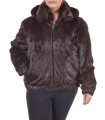 Plus Size Frances Brown Rabbit Fur Bomber Jacket with Hood