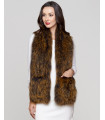 Zahra Wide Knit Fox Fur Scarf with Pockets in Gold Tipping