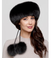 Black Fox Fur Headband with Pom Poms