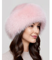 Raylene Pink Fox Fur Roller Hat with Mink Top