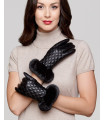 Kenora Diamond Quilt Leather Glove with Black Rex Rabbit Cuff