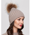 Coco Brown Rib Knit Beanie Hat with Finn Raccoon Pom Pom