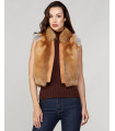 Laila Red Fox Fur Vest with Leather Shawl Lapel