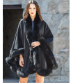 Classic Cashmere Cape With Fox Fur Trim in Black