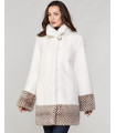 Jazmine Long Hair Mink Fur Checker Pattern Coat in White