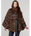 Juliette Long Hair Mink Fur Poncho with Leather Trim