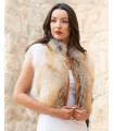 Laila Golden Fox Fur Vest with Leather Shawl Lapel