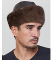 Leather and Mink Fur Cossack Hat in Mahogany for Men