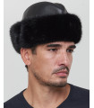 Leather and Mink Fur Cossack Hat in Black for Men